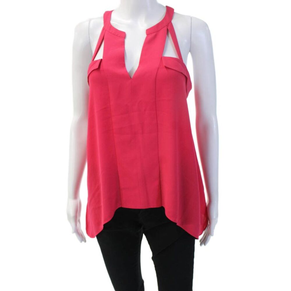 BCBGMAXAZRIA Womens Red V-Neck Sleeveless Tank 100% Polyester Size XS